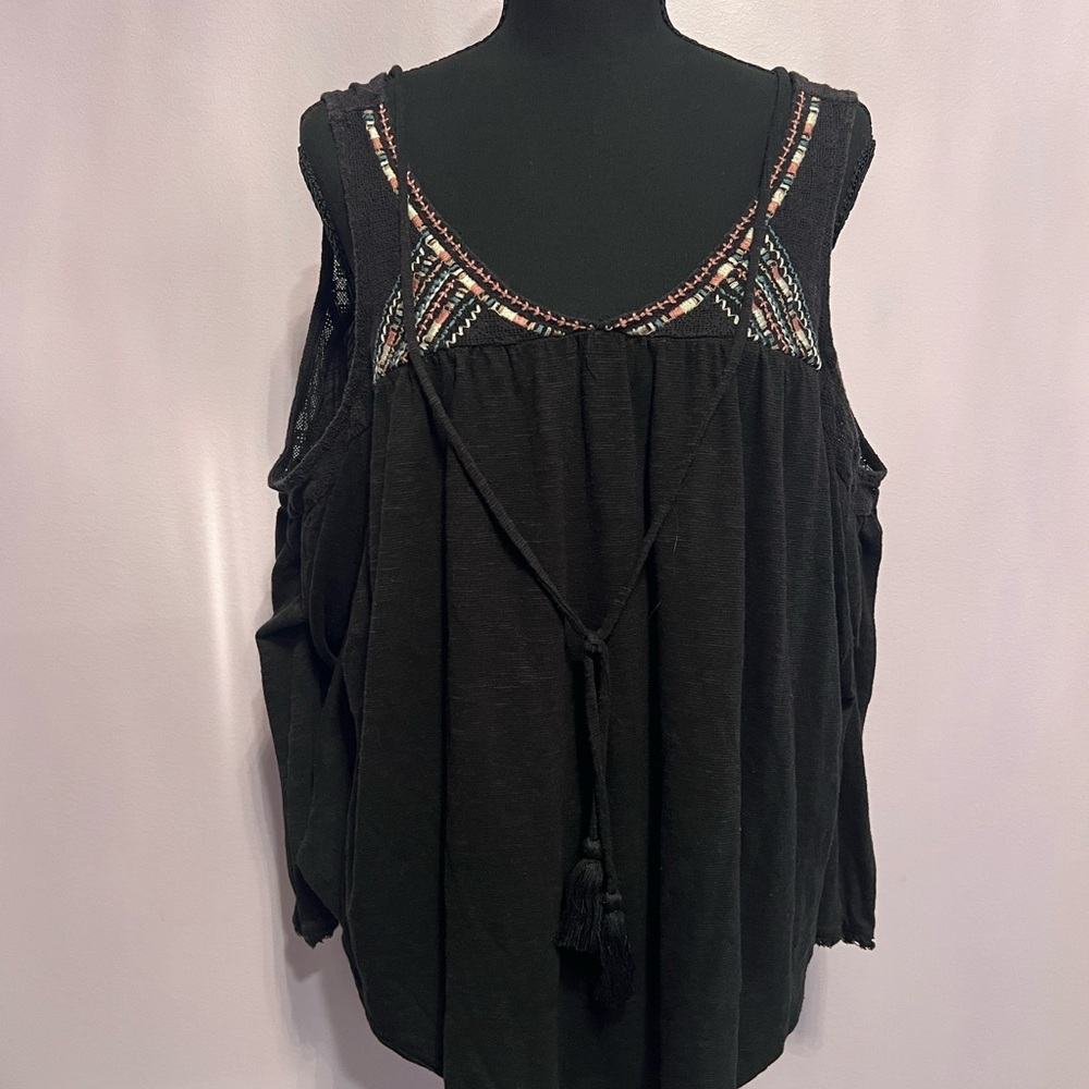 Black off the shoulder top with Embroidered Details